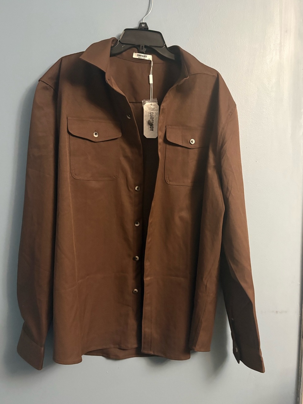 Men's Brown Lightweight Shirt Jacket with Chest Pockets